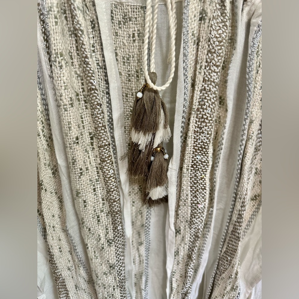 Surf Gypsy White & Silver long Boho kimono, sequin/ bead festival NWT size M - Picture 2 of 4